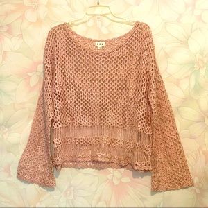 POL Anthropologie Dusty Pink Open Knit Sweater L